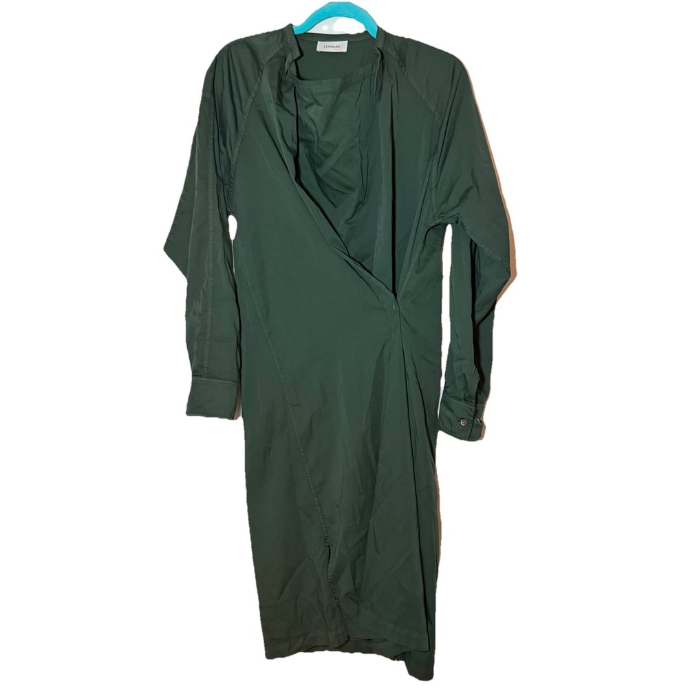 LEMAIRE Twisted Blouse Dress Hunter Green Cotton Sz 34